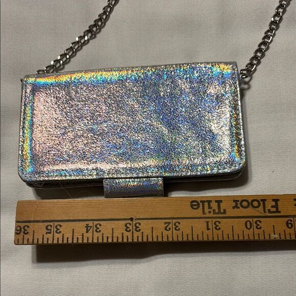 Silver Iridescent Clutch with Chain Strap - Picture 4 of 8